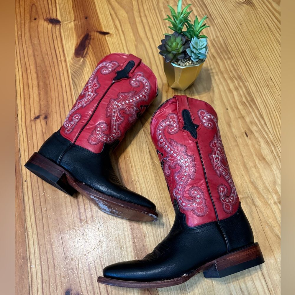 Ferrini Women's Smooth Ostrich Kango Square Toe Red Shaft Boots Size 7B